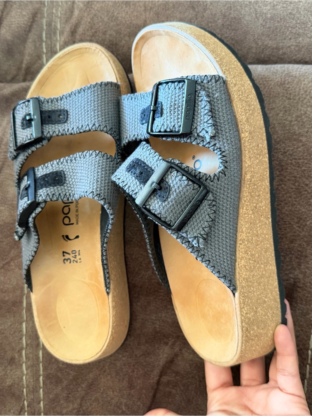 Papillio Gray Double-Buckle Cork-Style Platform Sandals